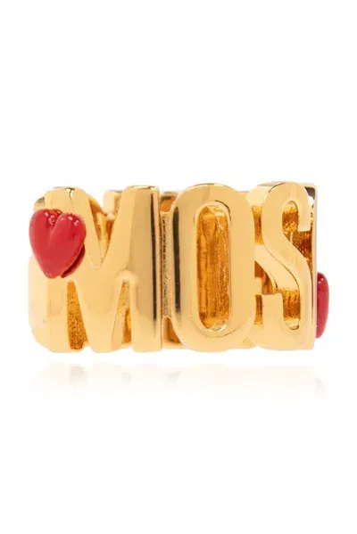 Moschino Logo Plaque Ring In Gold