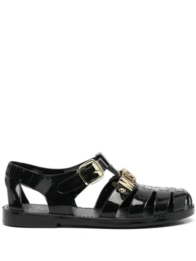 Moschino Logo-plaque Sandals In Black