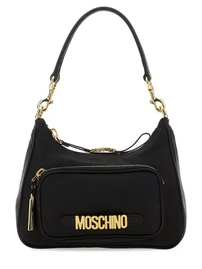 Moschino Logo Plaque Shoulder Bag In Black