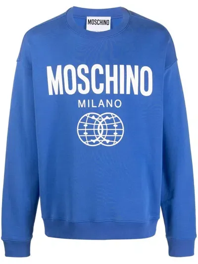 Moschino Logo Print Cotton Sweatshirt In Blue