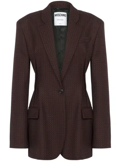 Moschino Logo Print Virgin Wool Blazer In Brown