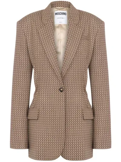 Moschino Logo Print Virgin Wool Blazer In Nude