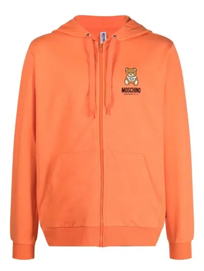 Moschino Logo-print Zipped Hoodie In Orange