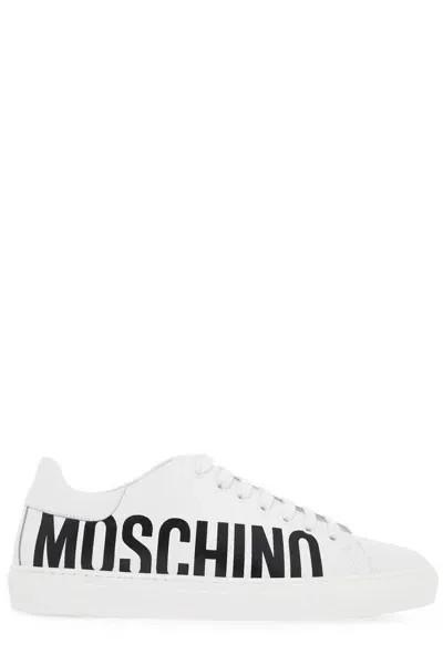 Moschino Leather Sneakers With Logo Print In White