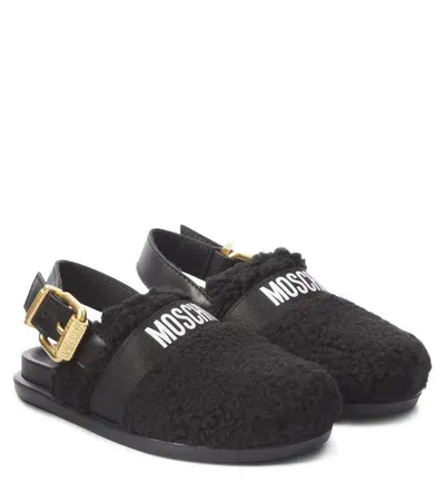 Moschino Kids' Logo Slingback Clogs In Black