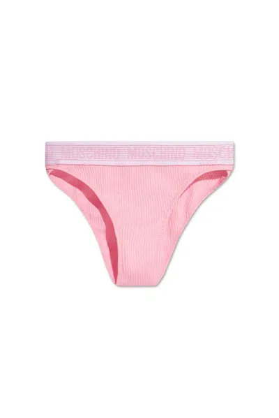 Moschino Logo Waistband Ribbed Briefs In Pink