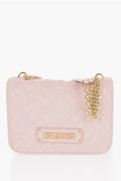 Moschino Love Quilted Shoulder Bag With Golden Details In Pink