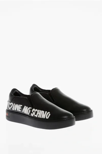 Moschino Love Slip-on Logo Print Sneakers In Black