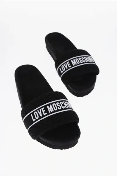 Moschino Love Solid Color Fabric Slides With Embroidered Logo