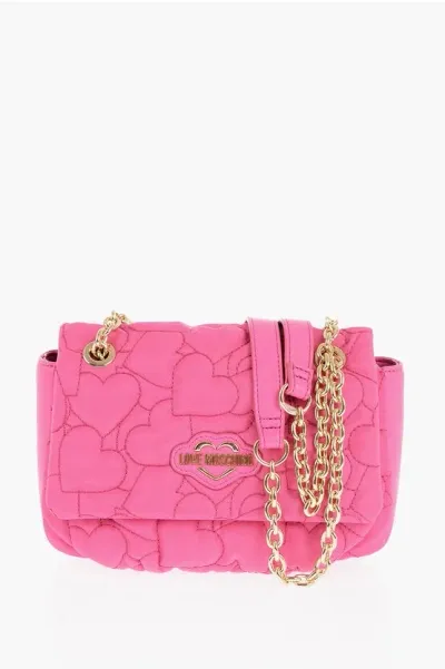 Moschino Love Solid Color Shoulder Bag With All-over Hearts In Pink