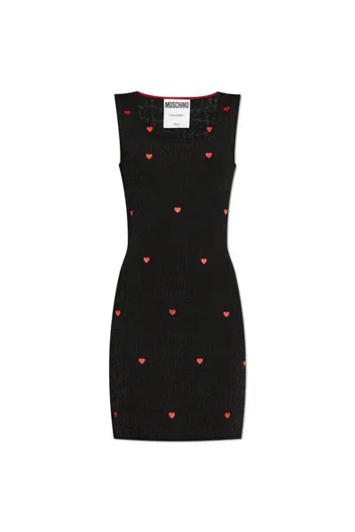 Moschino Monogrammed Heart Embroidered Dress In Black