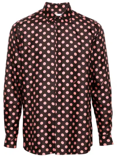 Moschino Polka-dot Silk Shirt In Multi Brown