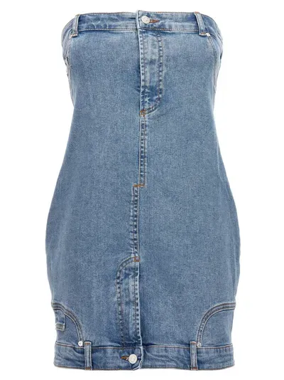 Moschino Off-the-shoulder Denim Dress In Blue