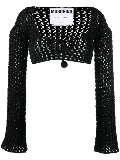 Moschino Open-knit Cropped Top In Black