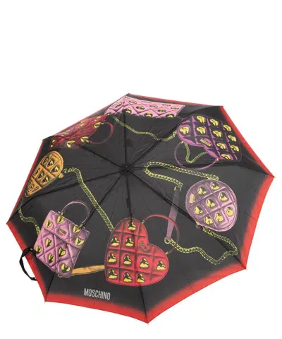 Moschino Openclose Bags With Hearts Umbrella In Black