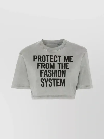 Moschino Text-print Cropped T-shirt In Grey