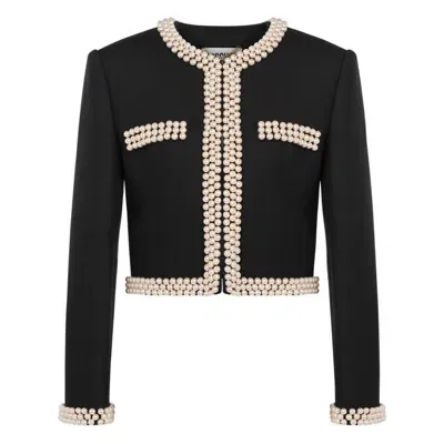 Moschino Faux Pearl-embellished Virgin Wool Blazer In Black