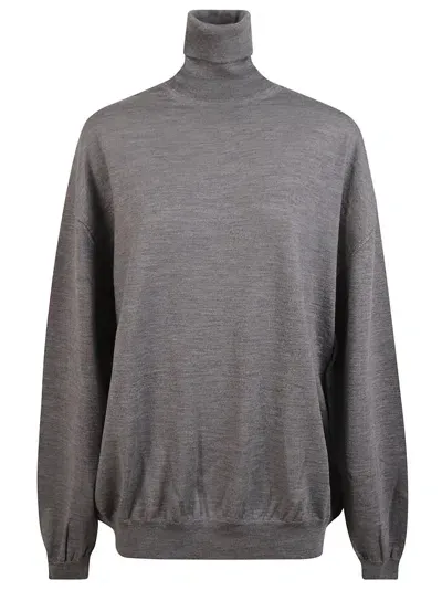 Moschino Oversized Turtleneck Ribbed Pullover In Grey