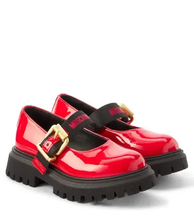 Moschino Kids' Patent Leather Mary Jane Flats In Red