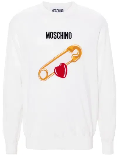 Moschino Patterned Intarsia-knit Sweater In White