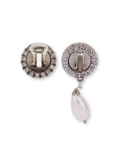 Moschino Peace And Pearls Drop Earrings In Silver