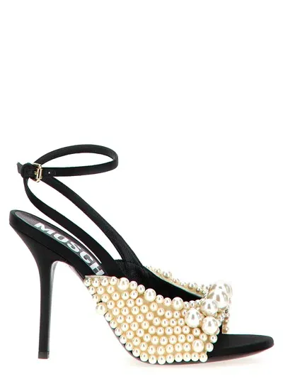 Moschino Pearl Sandals In Blackwhite