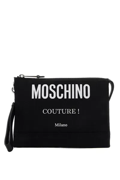 Moschino Pouch Logata In Nylon In Burgundy