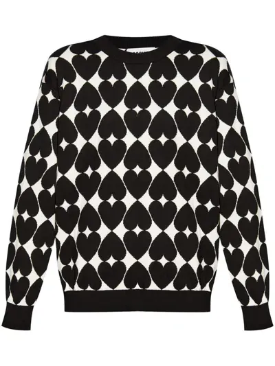 Moschino Printed Cotton Knit Sweater In White/black