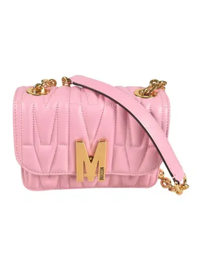 Moschino Quilted Logo Flap Shoulder Bag In Pink