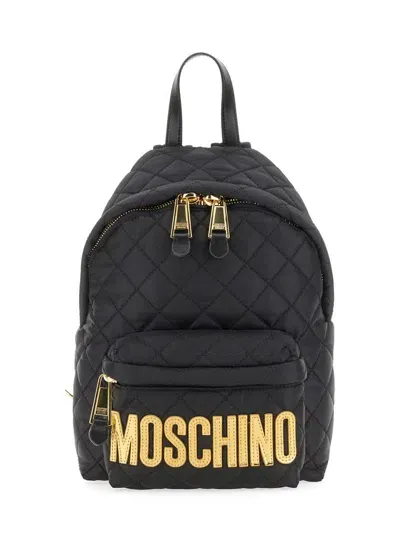 Moschino Quilted Nylon Backpack In 黑色的