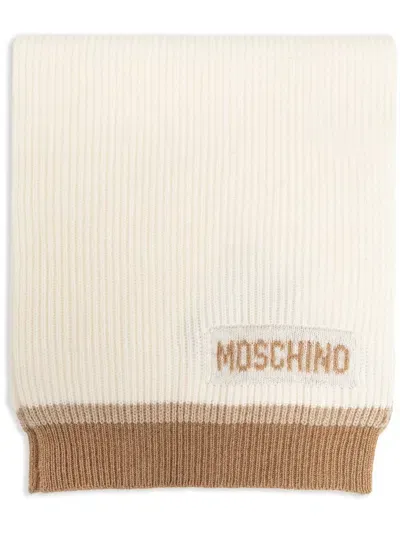 Moschino Ribbed-knit Scarf In Neutrals