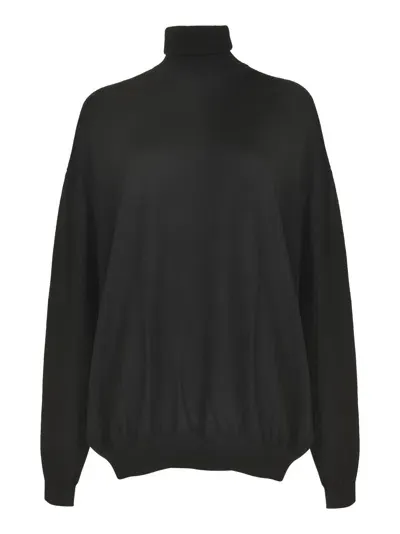 Moschino Roll Neck Rib Trim Plain Pullover In Black