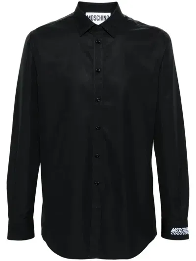 Moschino Logo-embroidered Cotton Shirt In Black