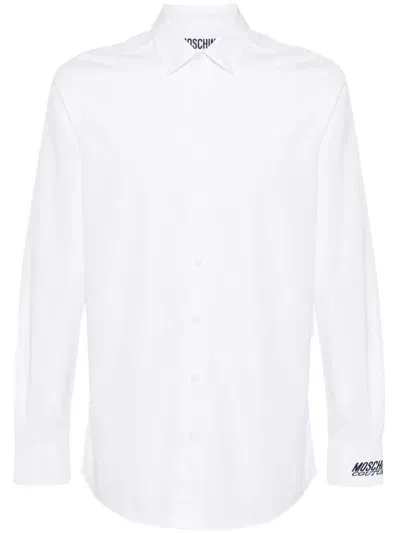 Moschino Logo-embroidered Cotton Shirt In White