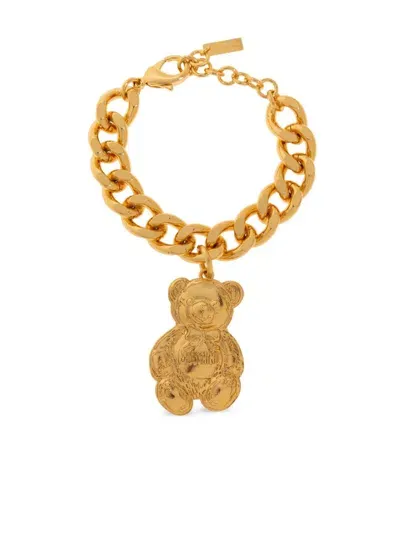 Moschino Signature Teddy Bear Charm Bracelet In Gold