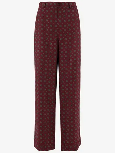 Moschino Silk Pants With Graphic Pattern In Red