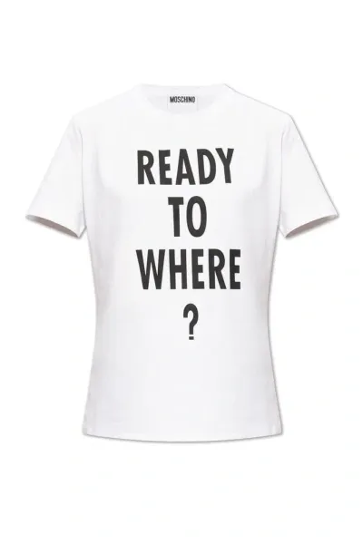 Moschino Slogan Printed Crewneck T In White