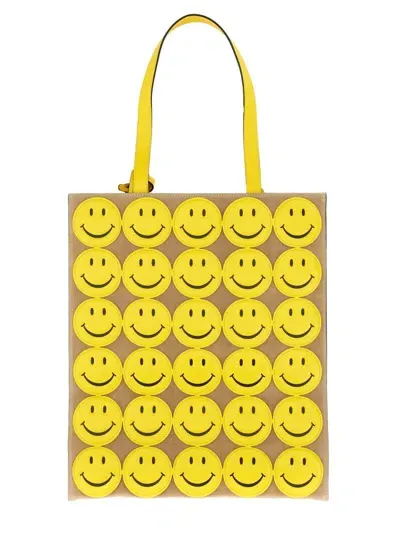 Moschino Allover Smiley Tote Bag In Yellow