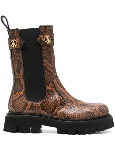 Moschino Snakeskin-effect Boots In Brown