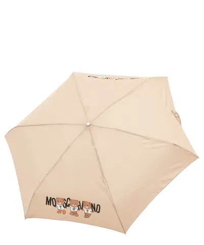 Moschino Supermini Bears With Logo Umbrella In Beige