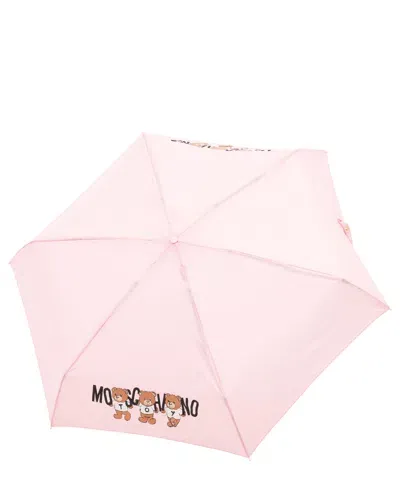 Moschino Supermini Bears With Logo Umbrella In Pink