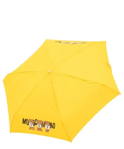 Moschino Supermini Bears With Logo Umbrella In Yellow