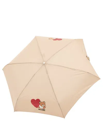 Moschino Supermini Teddy Heart Umbrella In Beige