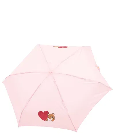 Moschino Supermini Teddy Heart Umbrella In Pink