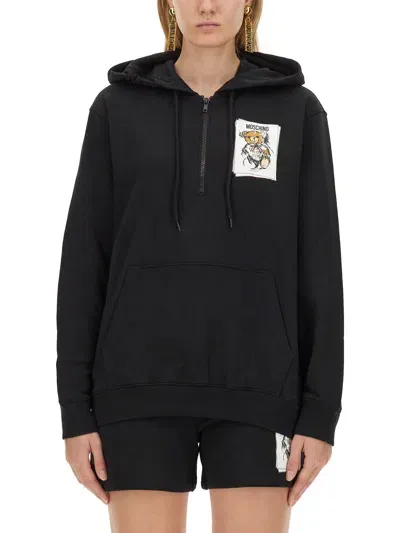 Moschino Hooded Teddy Bear Sweatshirt In Black