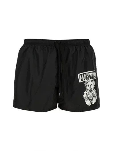 Moschino Teddy Bear Patch Swim Shorts In Black