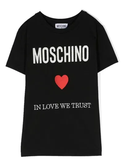 Moschino Kids' Logo-embroidered Cotton T-shirt In Black