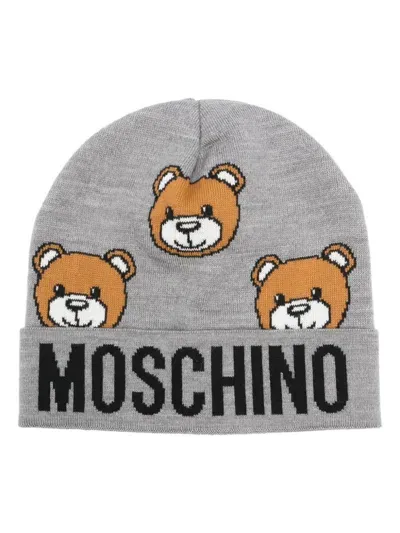 Moschino Teddy Bear Beanie In Grey