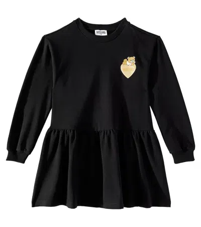 Moschino Kids' Teddy Bear Cotton-blend Dress In Black