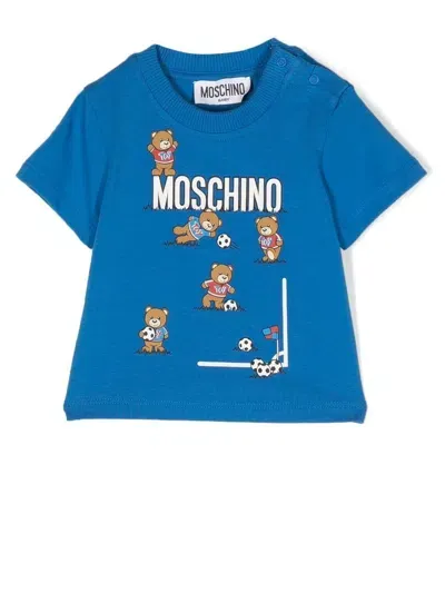 Moschino Babies' T-shirt Mit Teddy In Blue